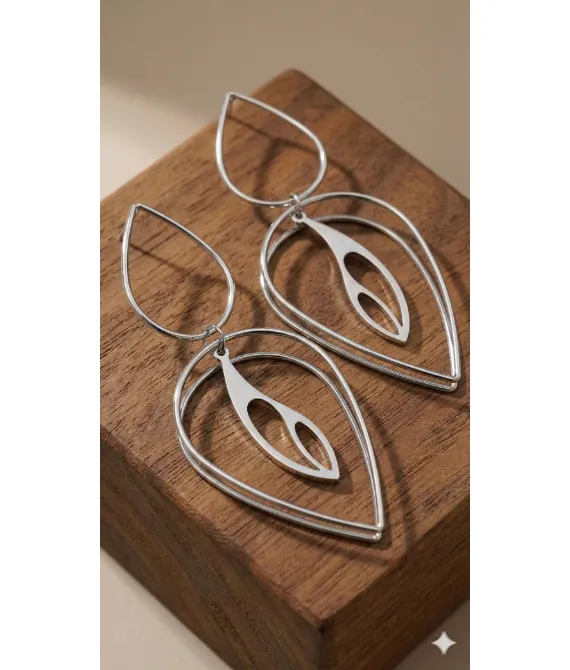 Aria Silver Tiered Abstract Leaf Drop Earrings